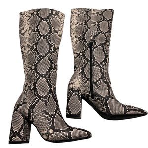 SNAKESKIN Knee High Faux Leather Boots Block Heel Sz 7
